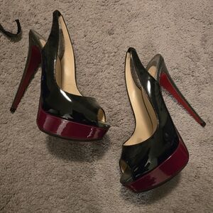Elegant Black and Red Peep-Toe Heels